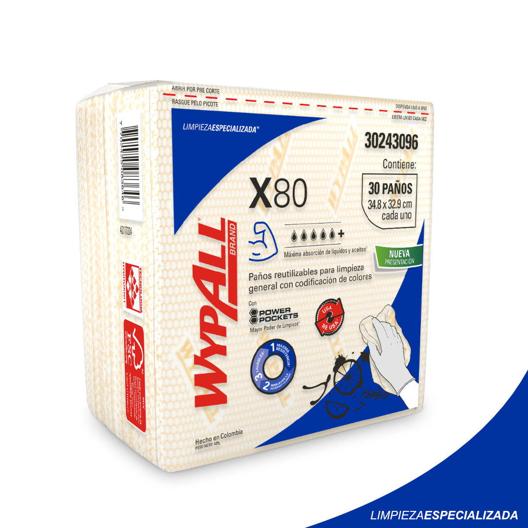 WypAll X80 Paños Multiuso Doblados 30 Unidades