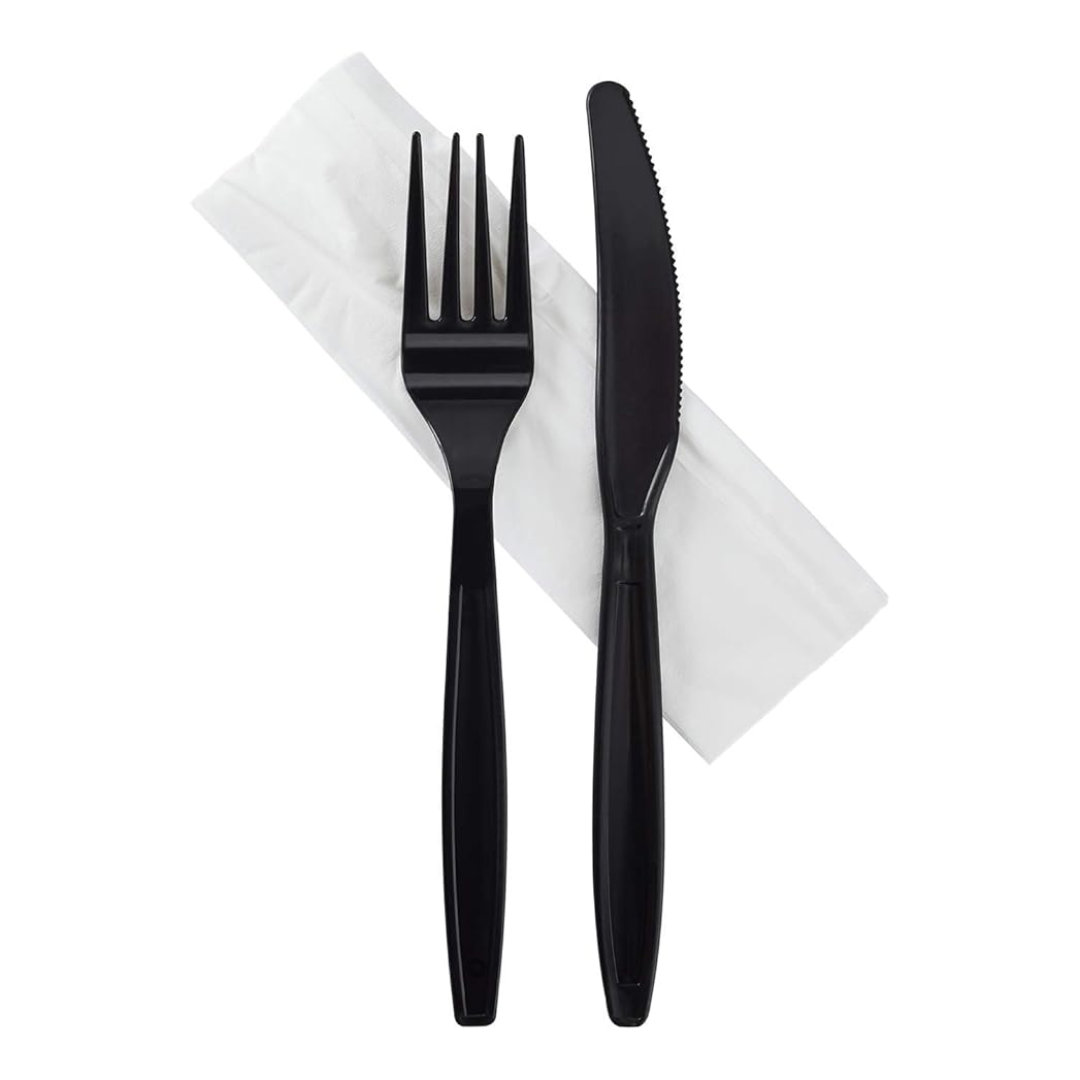 Kit de Cubiertos Desechables Negros