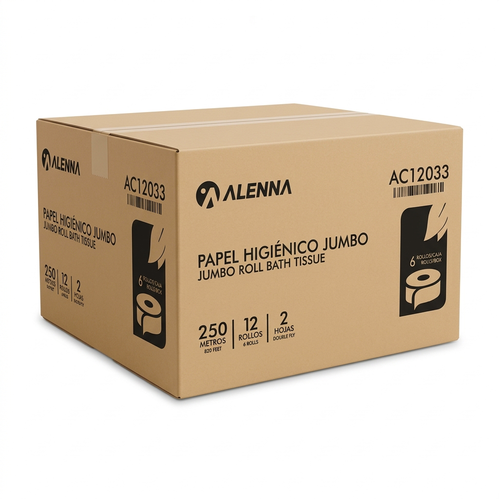 Alenna Papel Higiénico Jumbo Doble Hoja 250 Metros Caja 12 Unidades